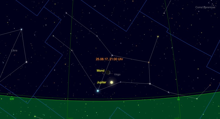 Schmale Mondsichel bei Jupiter am 25.08.17 um 21 Uhr