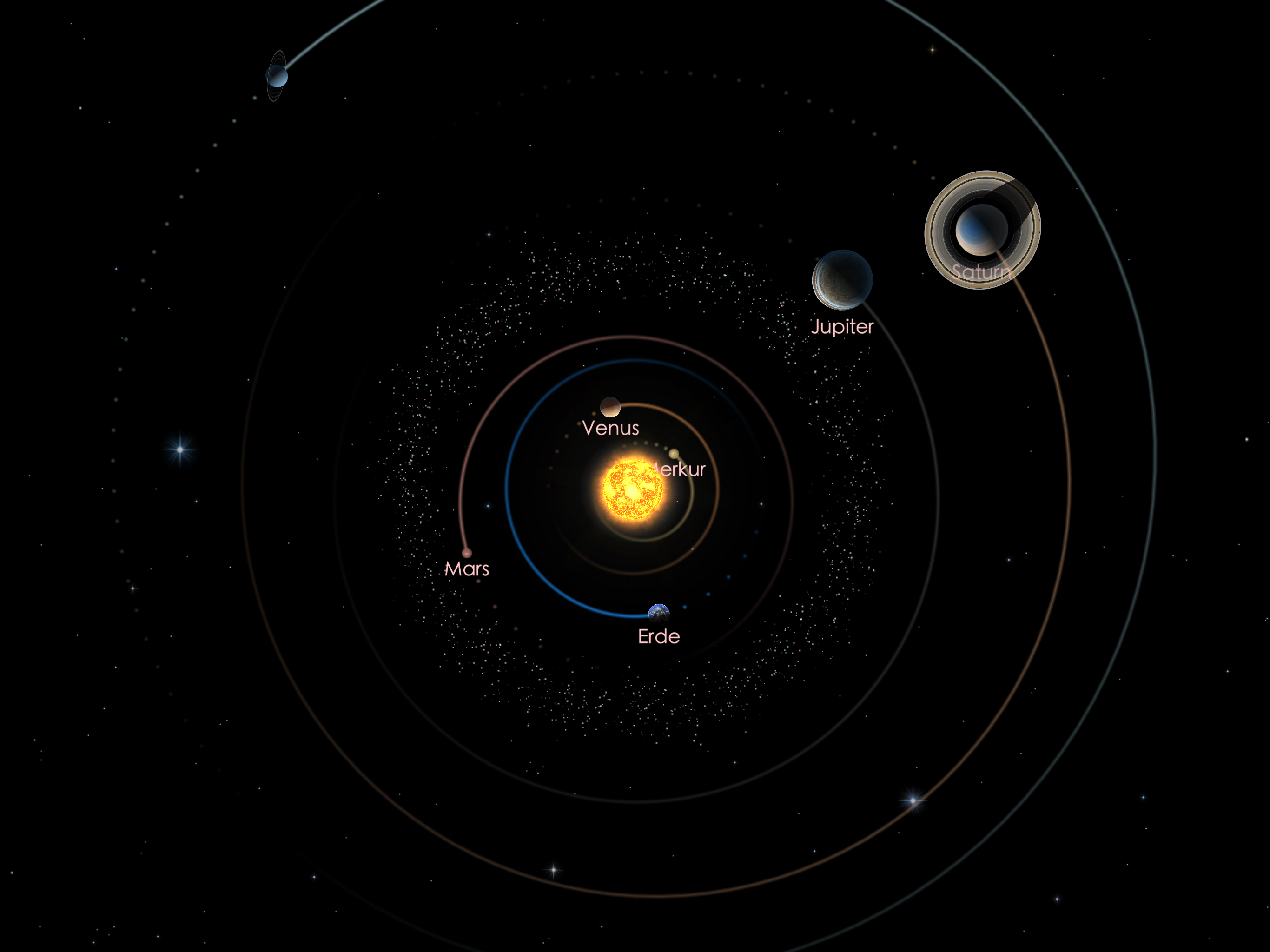 Die Positionen von Jupiter und Saturn am 01.04.20